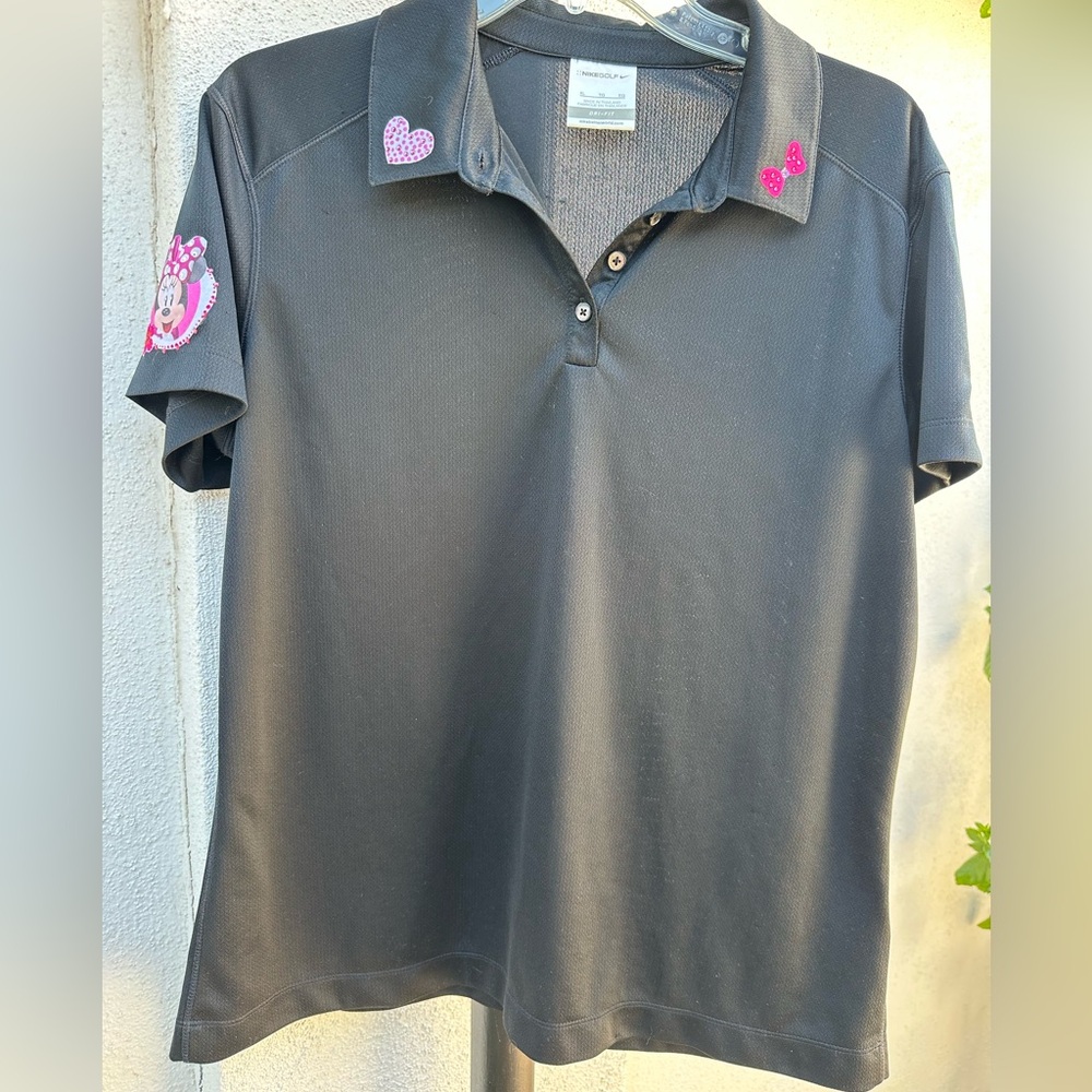 Nike Black Polo with Pink Heart and Bow Accents